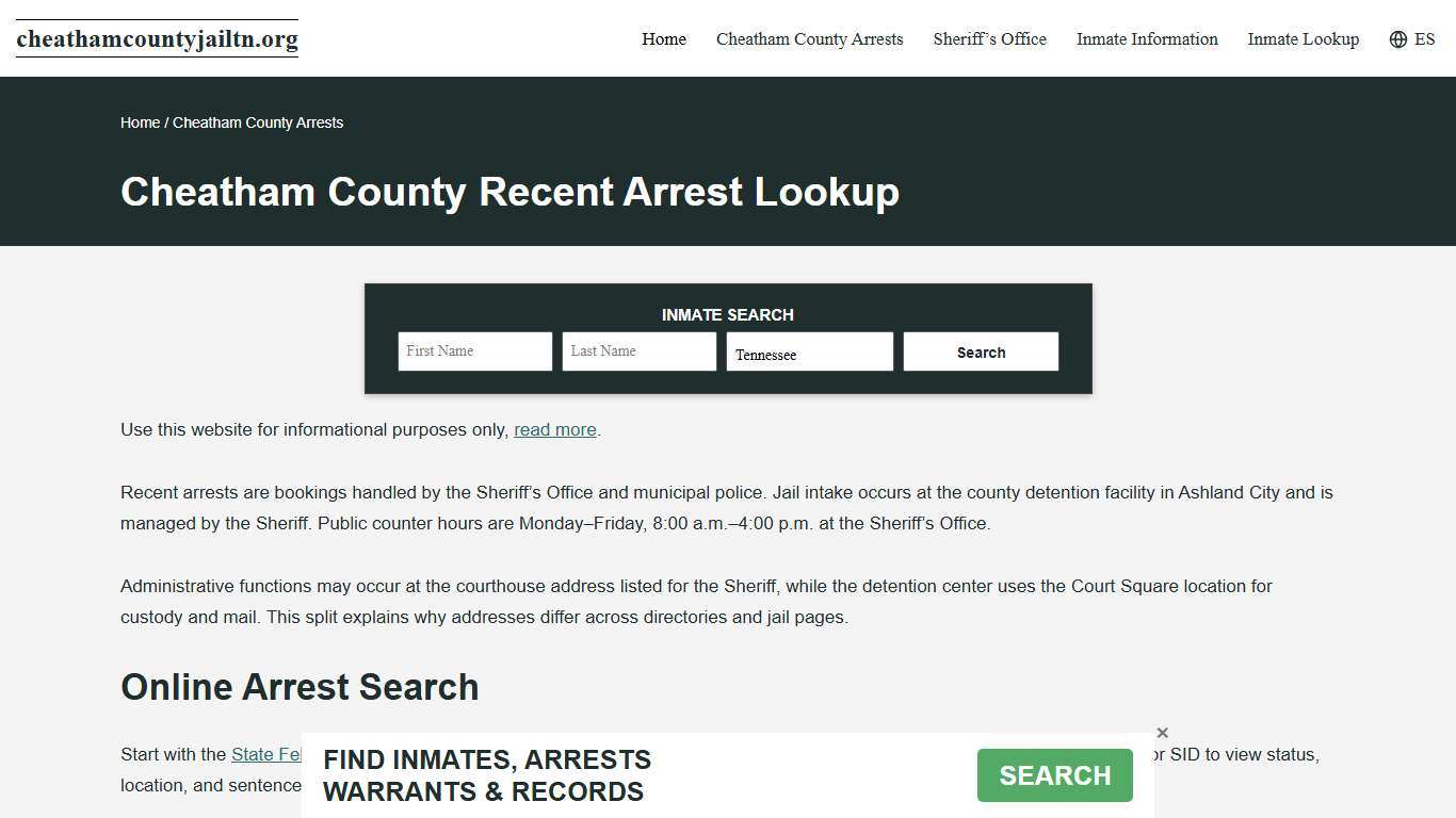 Cheatham County, TN Arrests, Active Warrant Search